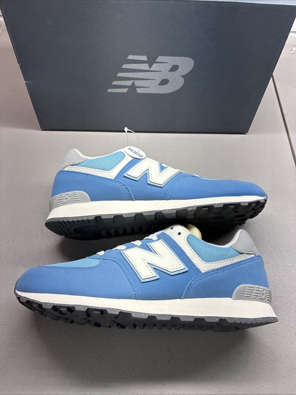 New Balance 574 GC574RCA Youth Size 4.5 Wide Blue Suede White Sneakers Shoes